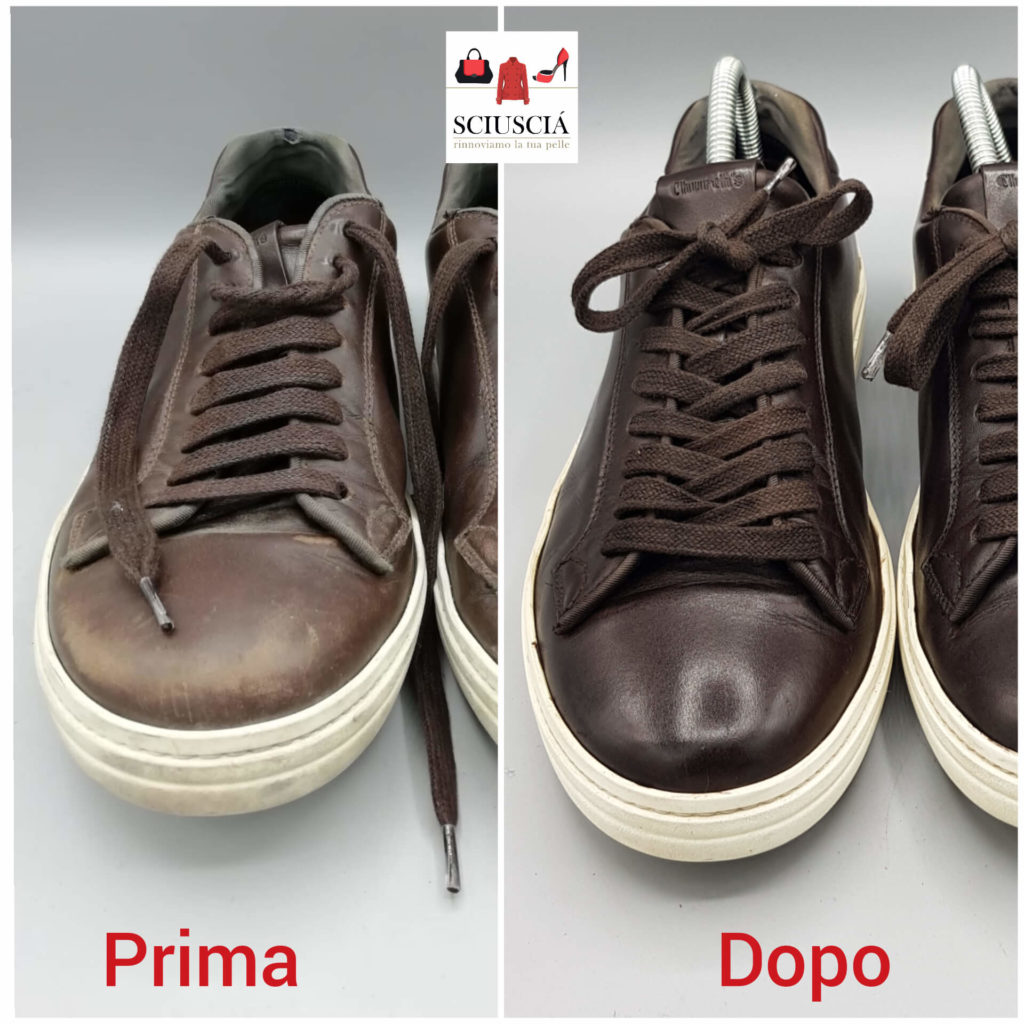 Nella foto la ricolorazione di una sneaker a Padova